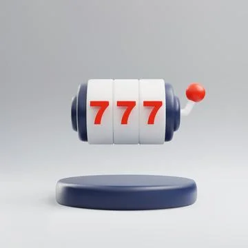Slot machine on podium with three red sevens in plastic isometric style, Casino Stock Illustration