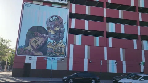Slot machine Robot mural painted on the wall Stock-Footage 194205092