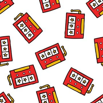 Slot machine seamless doodle pattern, vector illustration Stock Illustration
