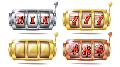 Slot Machine Set Vector. 777. Big Win Banner Element. Golden, Silver, Bronze Stock Illustration