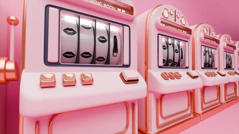 Slot machine simulation with pink color and lips icons in bright setting Stock Footage 323735814