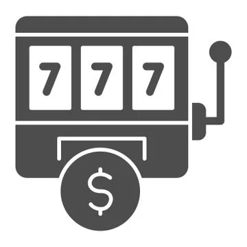Slot machine solid icon. Gambling, game with lucky sevens and dollar symbol Illustration