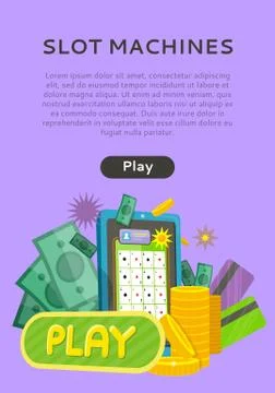 Slot Machine Web Banner Isolated with Play Button Illustrazione stock