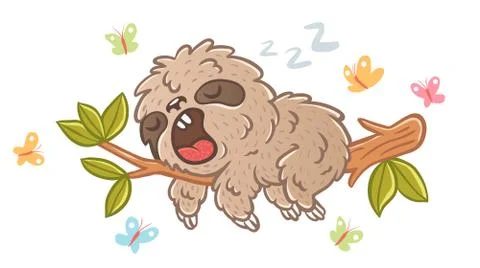 Sloth and butterflyes. Stock Illustration