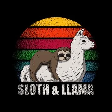 Sloth and llama retro vector illustration Stock Illustration