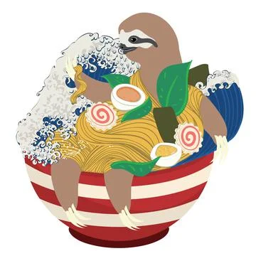 Sloth and ramen Stock Illustration