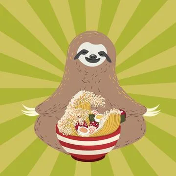 Sloth and ramen Ilustración de archivo