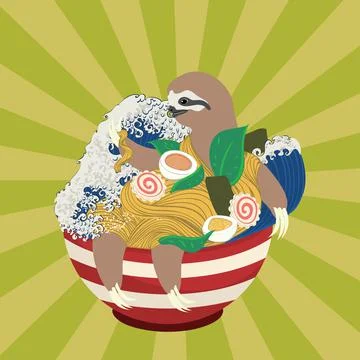 Sloth and ramen Stock Illustration