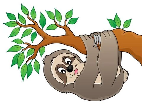 Sloth on branch theme image - eps10 vector illustration. Stock Illustration