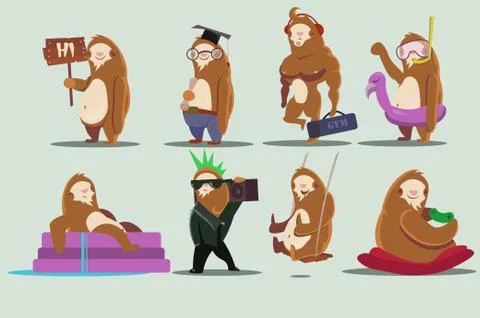 Sloth character set Stock Illustration