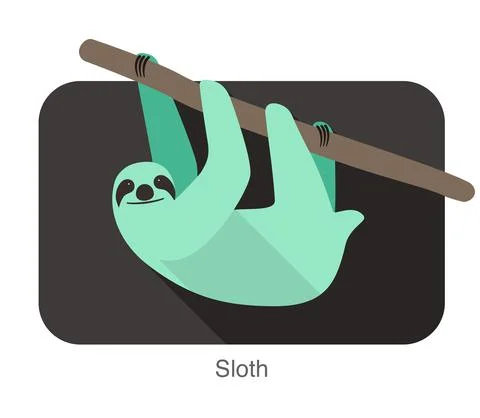 Sloth climbing the tree , hanging itself, flat design Stock Illustration