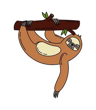 Sloth doodle Vector color illustration isolated on white Stock Illustration