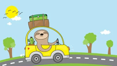 Sloth driving his car Stock Illustration