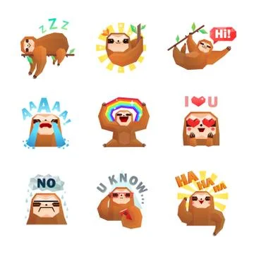 Sloth Emoticon Stickers Set イラスト素材