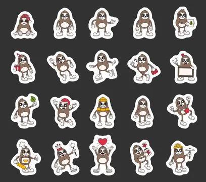 Sloth groovy character set showing cute animals イラスト素材