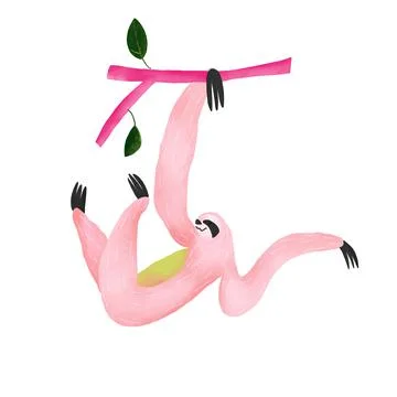 Sloth hanging on branch image with texture Stock Illustration