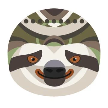 Sloth Head Logo. Vector decorative Emblem. Stock Illustration