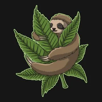 Sloth Hug Weed vector illustration Stock Illustration
