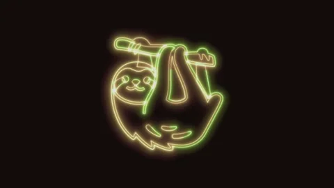 Sloth Icon Neon Seamless Loop 4K (Black Background) Stock Footage 310360488