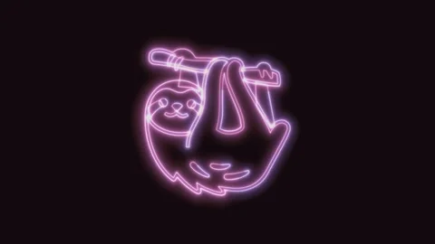 Sloth Icon Neon Seamless Loop with Black Background 4K Stock Footage 311303335