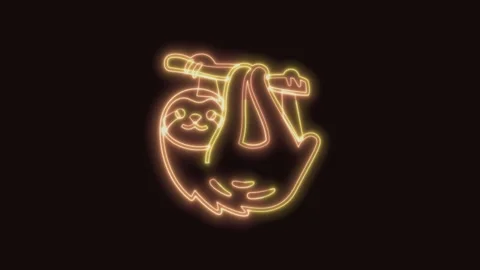 Sloth Icon Neon Seamless Loop with Black Background 4K Stock Footage 311431999