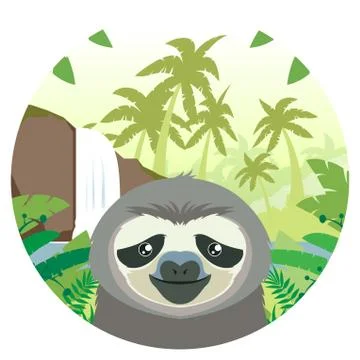 Sloth on the Jungle Background Stock Illustration