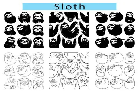 Sloth line drawing vector illustration, Sloth vector art black and white Stock-Illustration