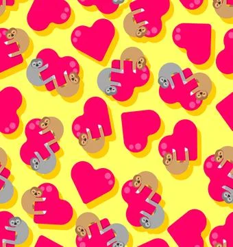 Sloth love pattern seamless. Illustration for February 14 Valentine's Day. Stock Illustration