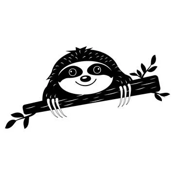 Sloth lying on a tree stencil Stock Illustration