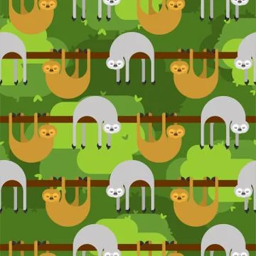 Sloth pattern seamless. lazybones animal Cartoon background. Vector texture Stock Illustration