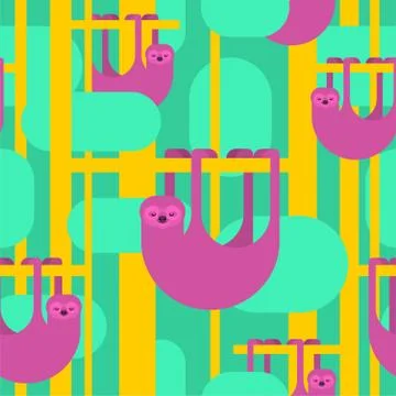 Sloth pattern seamless. lazybones animal Cartoon background. Vector texture Stock Illustration
