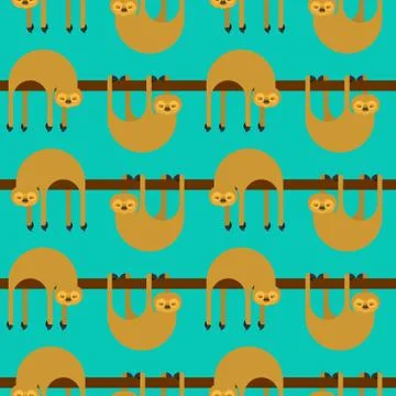 Sloth pattern seamless. lazybones animal Cartoon background. Vector texture Stock Illustration