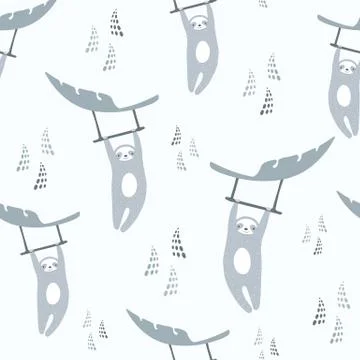 Sloth pattern. Seamless vector repeat animal design. Stock Illustration
