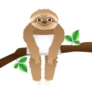 Sloth with a pillow sitting on a branch Stock Illustration