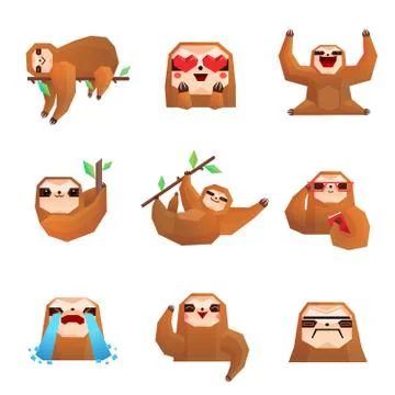 Sloth Polygonal Set Stock Illustration