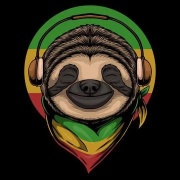 Sloth Rasta a wearing headphones vector illustration Stock Illustration