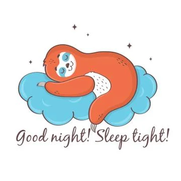 Sloth sleeping on a cloud. Vector illustration. Stock Illustration