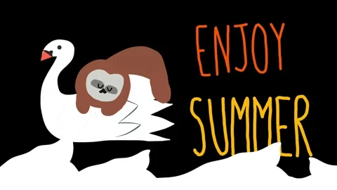 Sloth sleeping on duck, floating on water in a fun "Enjoy Summer" theme Stock Footage 312664496