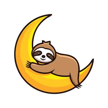 Sloth sleeping moon. Adorable sloth resting on the crescent moon, symbolizi.. Stock Illustration