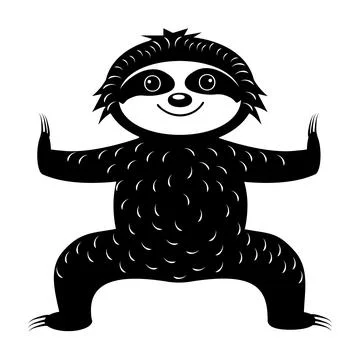 Sloth stands in yoga pose, vector illustration black cartoon stencil clipart  Stock Illustration