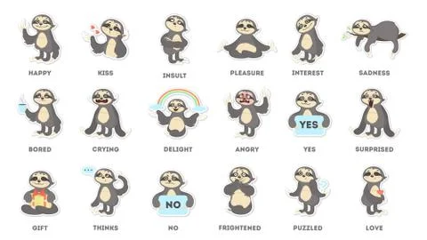 Sloth sticker set. Stock Illustration