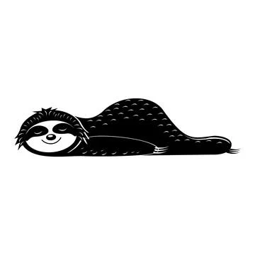 Sloth tired lying resting, vector illustration black cartoon stencil clipart  Stock Illustration