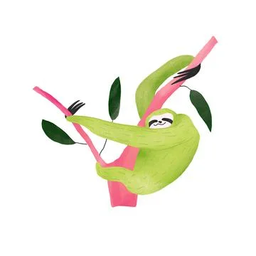 Sloth on tree, image with texture Stock Illustration