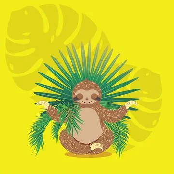 Sloth with tropical leaves Stock-Illustration