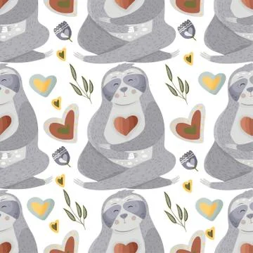 Sloth vector seamless pattern. Stock Illustration