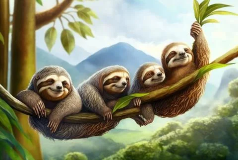 Sloths with copy space background. World wildlife day concept. Stock Illustration
