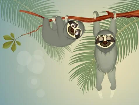 Sloths hanging on branch Stock Illustration