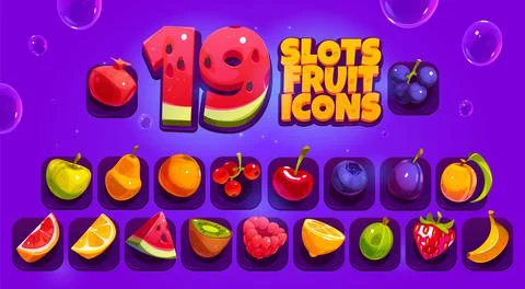 Slots game fruit and berries icons Stock Illustration