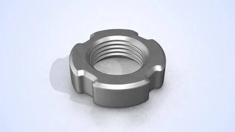 Slotted Nut on a Light Reflective Floor. Stainless Steel Slotted Nut. 4K Stock Footage 303766835