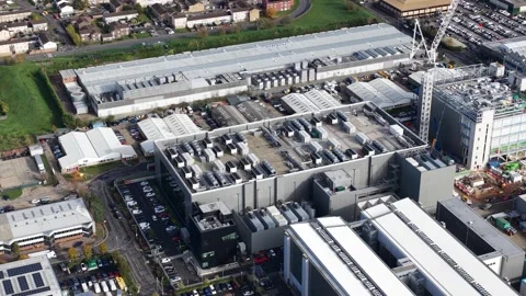 Slough Data Center Computing Infrastructure Aerial Video stock 324028334